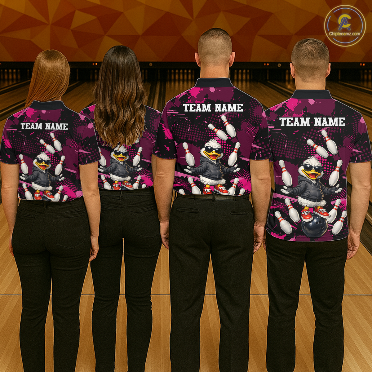 Custom Pink Funny Duck Bowling Shirt for Women Bowling Jersey Polo & 1/4 Zip Bowling Outfit QZT943