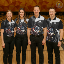 Load image into Gallery viewer, Custom American Flag Eagle Bowling Polo Shirt Quarter-Zip Bowling Jersey for Men QZT819
