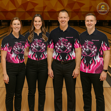 Load image into Gallery viewer, Black and Pink Flame Dragon Bowling Polo, 1/4 Zip Shirts For Men Custom Dragon Bowling Team Jerseys NQS11733