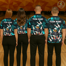Load image into Gallery viewer, Custom Turquoise Funny Duck Bowling Shirt for Women Bowling Jersey Polo &amp; 1/4 Zip Bowling Outfit QZT943