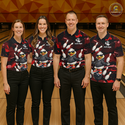 Custom Red Funny Duck Bowling Shirt for Men Bowling Jersey Polo & 1/4 Zip Bowling Outfit QZT943