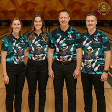 Load image into Gallery viewer, Custom Turquoise Funny Duck Bowling Shirt for Women Bowling Jersey Polo &amp; 1/4 Zip Bowling Outfit QZT943