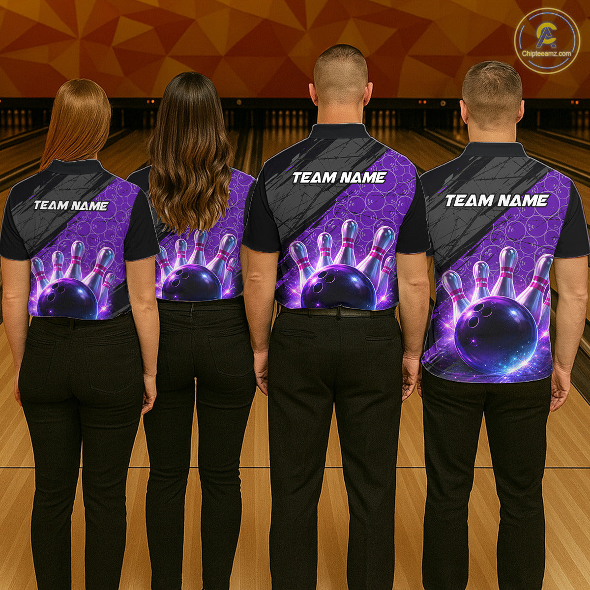 Black and Purple Bowling Camo Polo, 1/4 Zip Shirts for Women Custom Bowling Team League Jerseys NQS11700