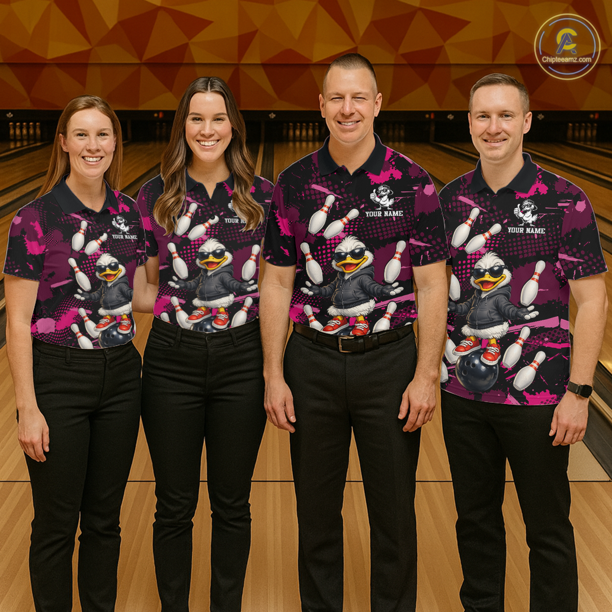 Custom Pink Funny Duck Bowling Shirt for Women Bowling Jersey Polo & 1/4 Zip Bowling Outfit QZT943