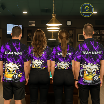 Custom Purple Funny Beer Billiard Shirt for Women Billiard Jersey 8 Ball Pool Shirt Outfit BHT23
