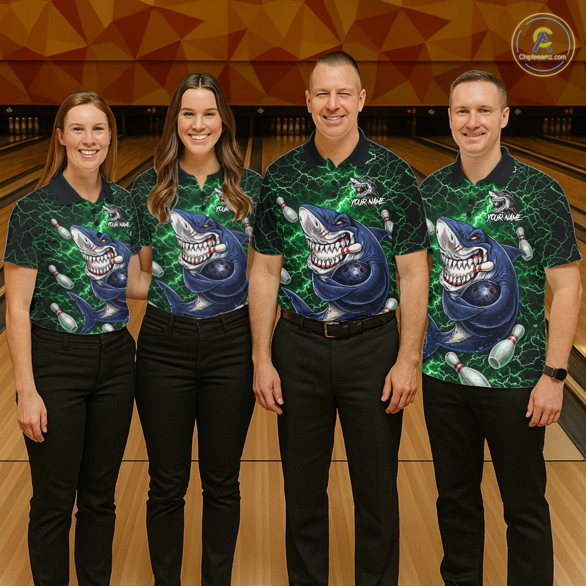 Green Lightning Thunder Angry Shark Bowling shirts For Women Custom Shark Bowling Team Jerseys NQS11758