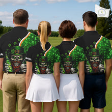 Load image into Gallery viewer, Green shamrock pattern St Patrick Skull Golf and Beer Polo shirts for Men Custom mens golf tops NQS11483