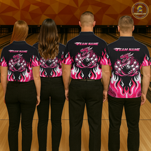 Load image into Gallery viewer, Black and Pink Flame Dragon Bowling Polo, 1/4 Zip Shirts For Men Custom Dragon Bowling Team Jerseys NQS11733