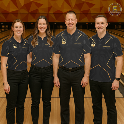 Custom Black and Gold Bowling Jersey for Women Bowling Team Shirts Bowling League Polo & 1/4 Zip HNT175