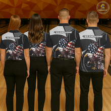 Load image into Gallery viewer, Custom American Flag Eagle Bowling Polo Shirt Quarter-Zip Bowling Jersey for Men QZT819
