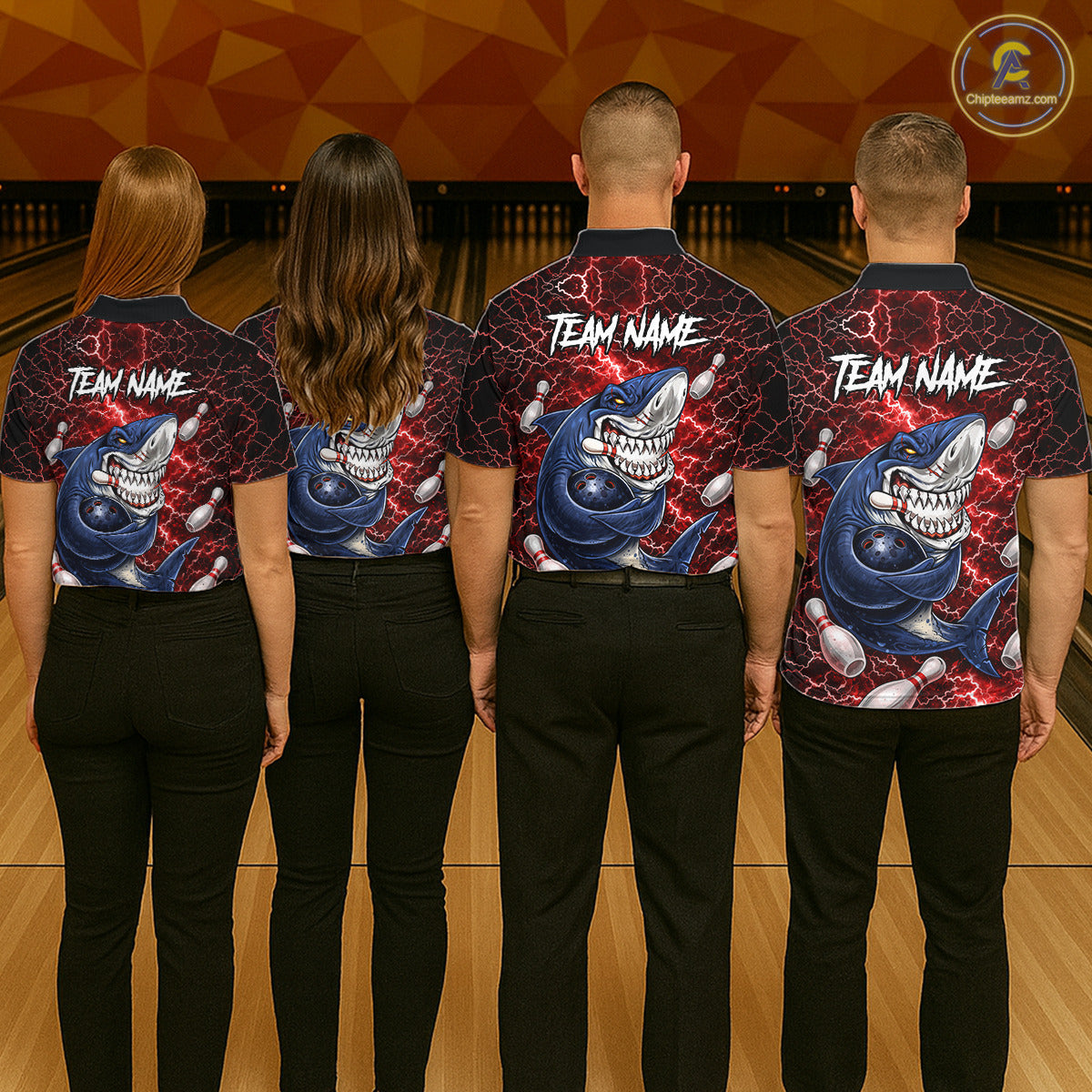Red Lightning Thunder Angry Shark Bowling shirts For Women Custom Shark Bowling Team Jerseys NQS11756