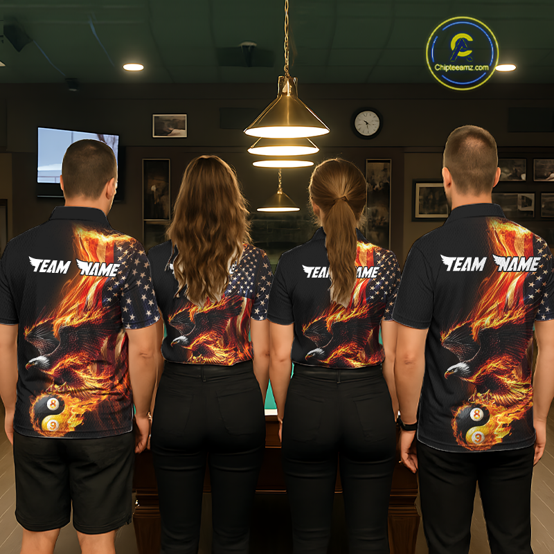 Custom US Eagle 8 9 Ball Billiard Yin Yang Shirts for Men Billiard Team Shirts Billiard League Polo & 1/4 Zip NNT90