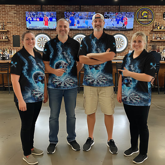 Custom Blue Ice Smoke Skull Dartboard Darts Quarter- Zip Shirt For Women Dart League Jerseys NYN2122