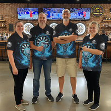 Load image into Gallery viewer, Black Blue Flaming Skeleton Darts Custom Women&#39;s Dart Polo Shirts Team Dart League Jerseys NYN2073