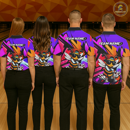 Custom Funny Bee Graffiti Pattern Bowling Jersey for Men Bowling Team Shirts Polo & 1/4 Zip HNT174