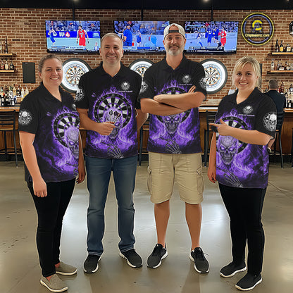 Black Purple Flaming Skeleton Darts Custom Men's Dart Polo Shirts Team Dart League Jerseys NYN2074