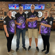 Load image into Gallery viewer, Black Purple Flaming Skeleton Darts Custom Women&#39;s Dart Polo Shirts Team Dart League Jerseys NYN2074