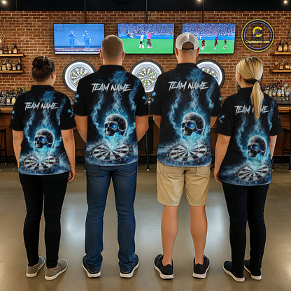 Custom Blue Ice Smoke Skull Dartboard Darts Polo Shirt For Men Dart League Jerseys NYN2122