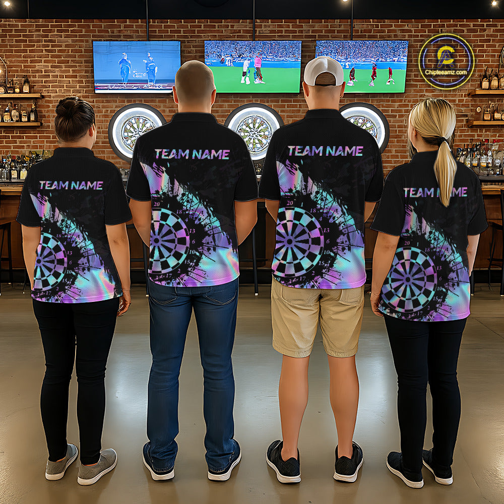 Purple Holographic Dartboard Grunge Dart Quarter-Zip Shirts For Women Custom Name For Darters NYN2282