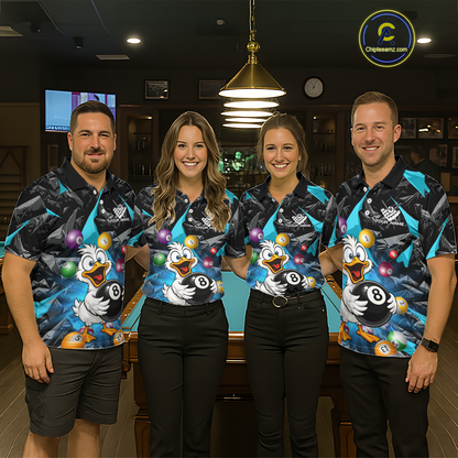 Custom Turquoise Funny Duck 8 Ball Pool Shirts Billiard Shirt for Women Billiard Team Jersey League NNT172