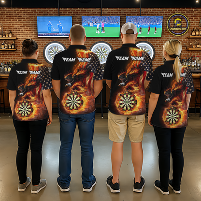 Custom Flame US Flag Eagle Darts Shirt for Men Darts Team Jerseys Dart Tournament Polo & 1/4 Zip NNT112