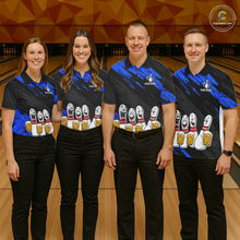Load image into Gallery viewer, Custom Blue Funny Bowling Tournament Jersey for Men Bowling Team Shirts Polo &amp; 1/4 Zip HNT178