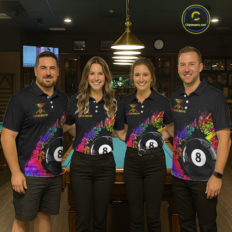 Custom Colorful Splatter Men's Billiard Ball Shirt Personalized Ball 8 Billiard Team Shirt NYN2342