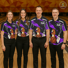 Load image into Gallery viewer, Custom Purple Funny Horse Bowling Tournament Jersey for Men Bowling Team Shirts Polo &amp; 1/4 Zip HNT180
