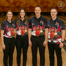 Load image into Gallery viewer, Red Funny Three Chicken Bowling Jersey for Men Bowling League Bowling Team Shirts HN287