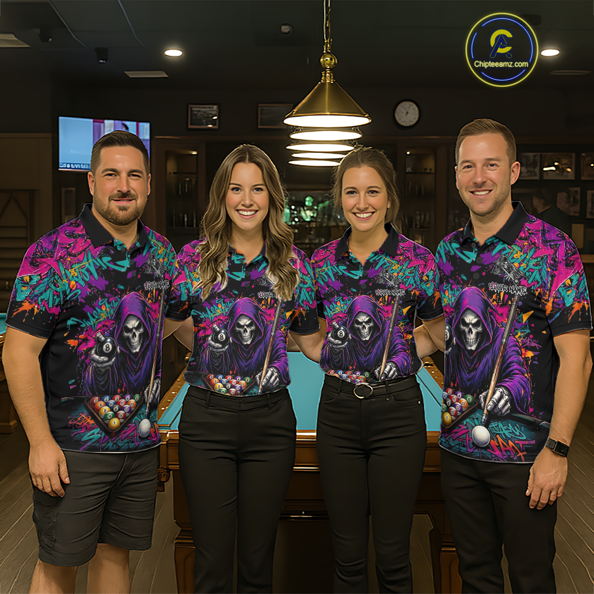 Custom Graffiti Grim Reaper 8 Ball Billiard Shirt for Women Billiard Team Jersey Billiard League NNT186