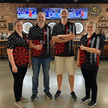 Load image into Gallery viewer, Custom Red US Flag Darts Shirt for Men Darts Team Jerseys Dart Tourament Polo &amp; 1/4 Zip NNT116