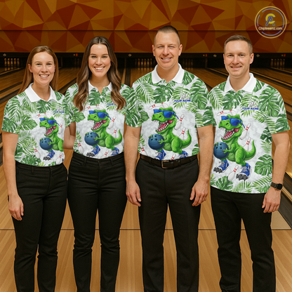 Custom Funny Dinosaur Bowling Jersey for Men Bowling Tournament Polo & 1/4 Zip Bowling Team Shirts HNT214