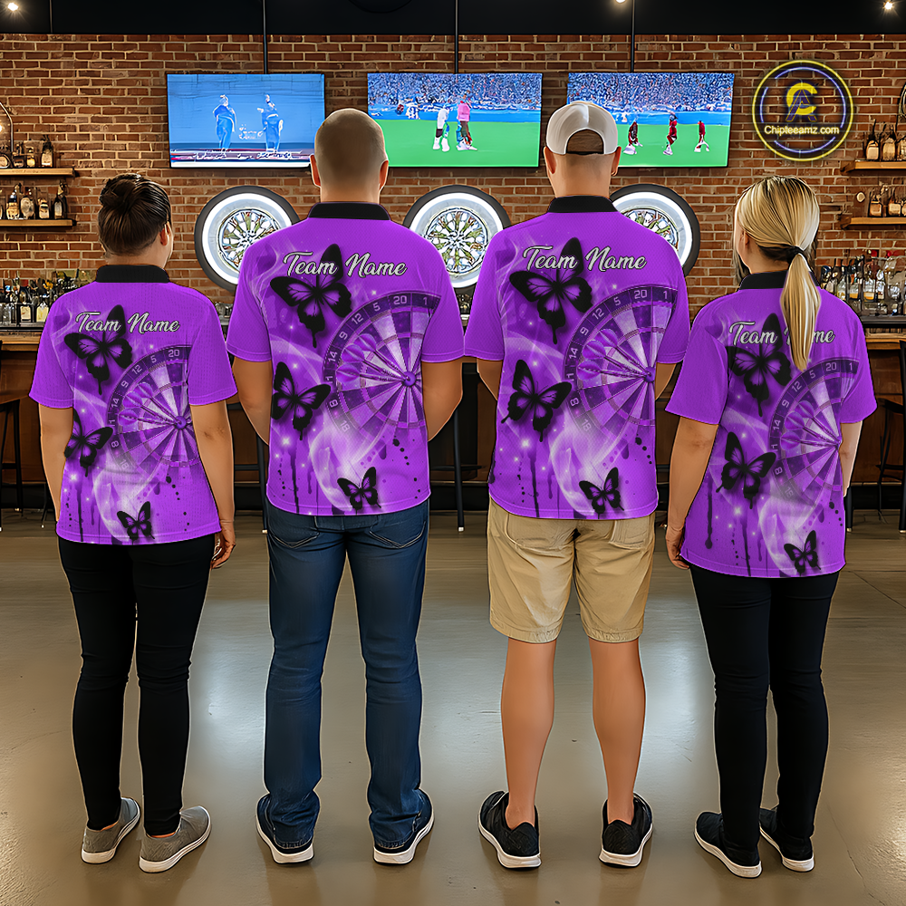 Custom Purple Galaxy Butterflies Darts Shirt for Men Darts Team Jerseys Dartboard Shirt NNT261