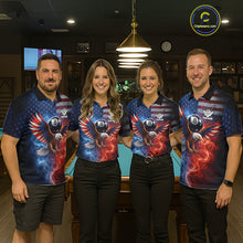 Load image into Gallery viewer, Blue &amp; Red Flames Eagle 8 Ball 9 Ball Pool Billiard Shirt For Men Custom US Flag Billiard Jersey NYN3050