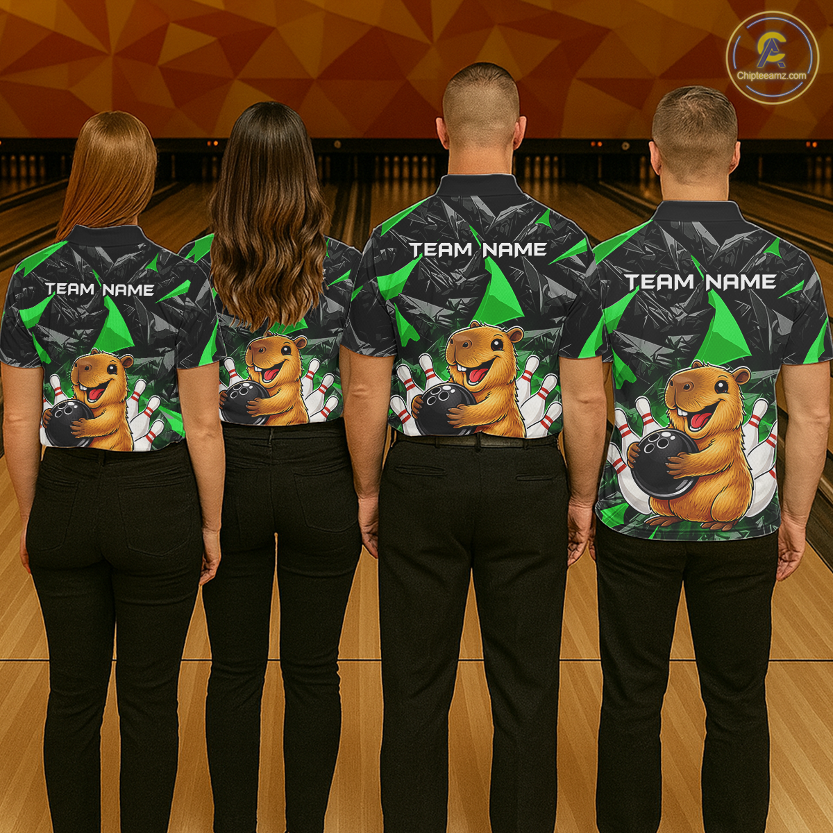Custom Green Capybara Bowling Jersey for Men Bowling Team Shirts Bowling Polo & 1/4 Zip HNT255