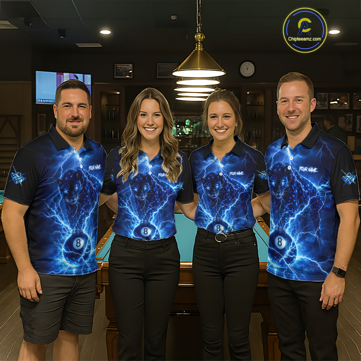 Peronalized Blue Thunder Lightning Leopard Custom Billiard Shirt for Men 8 Ball Billiard Jersey BHT17