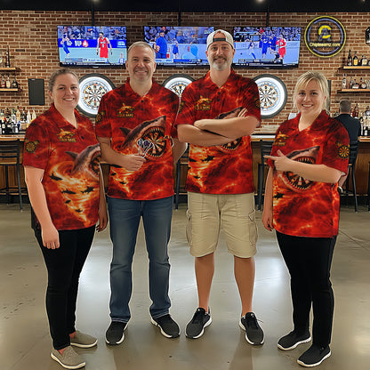 Fire Flame Tornado Funny Shark Darts Polo Shirt For Men Custom Dart Team League Shirt|Red NYN2657