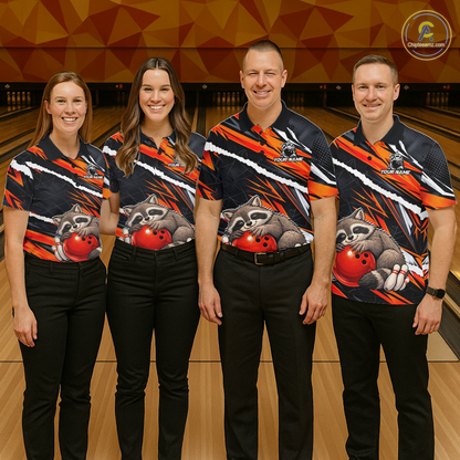 Custom Orange Raccoon Funny Bowling Jersey for Men Bowling Team Shirts Polo & 1/4 Zip HNT247