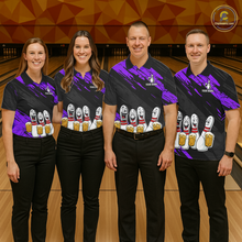 Load image into Gallery viewer, Custom Purple Funny Bowling Tournament Jersey for Women Bowling Team Shirts Polo &amp; 1/4 Zip HNT178