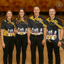 Load image into Gallery viewer, Custom Yellow Funny Bowling Tournament Jersey for Women Bowling Team Shirts Polo &amp; 1/4 Zip HNT178