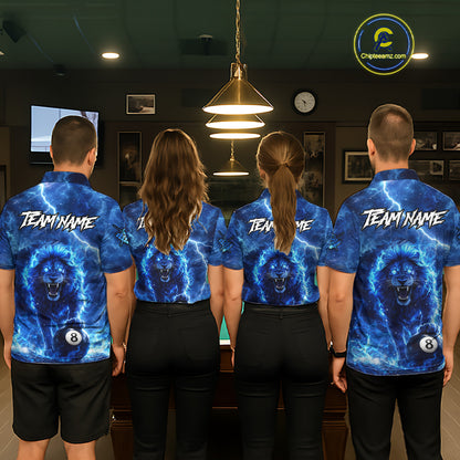 Personalized Billiards Shirt Blue Flames Lion 8 Ball Pool For Women Billiard Jersey Customized Name NYN2860