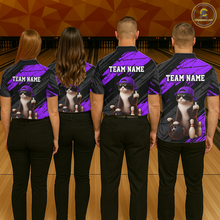 Load image into Gallery viewer, Custom Funny Cat Purple Bowling Jersey for Men Bowling Polo &amp; 1/4 Zip Bowling Team Shirts HNT198