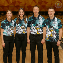 Load image into Gallery viewer, Custom Watercolor Teal Duck Bowling Jersey for Men Bowling Team Shirts Polo &amp; 1/4 Zip HNT239