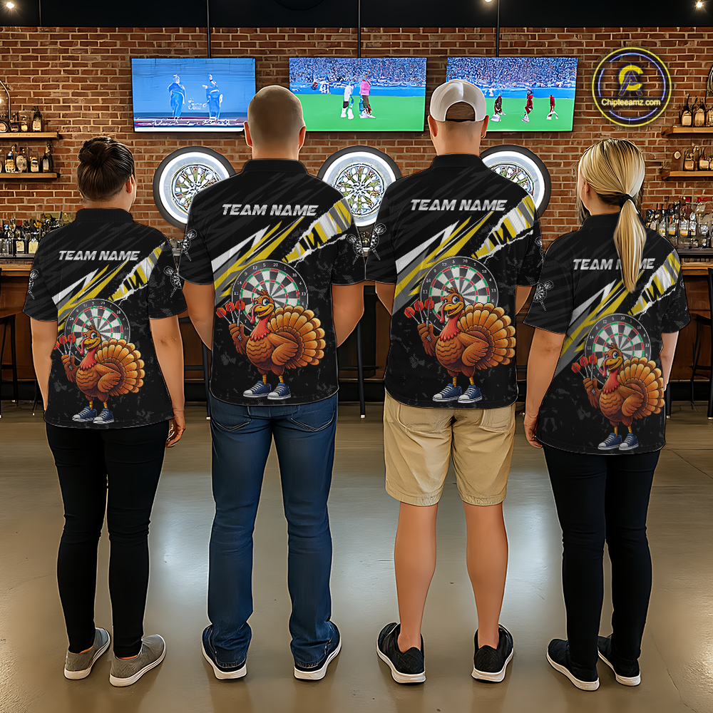 Yellow Funny Turkey Chicken Darts Shirt for Women Darts Team Jerseys Polo & 1/4 Zip Dart League NNT130
