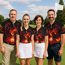 Load image into Gallery viewer, Mens Golf Polo Shirt Custom Phoenix Red Flame Team Golf Tops, Black Golf Outfit For Men NHN0084