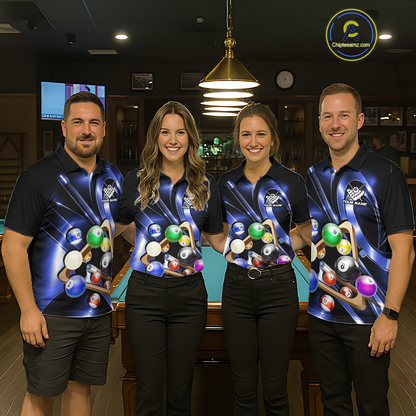 Custom Ball Pool Shirts Blue Billiard Shirt for Men Billiard Team Jersey Billiard League NNT180