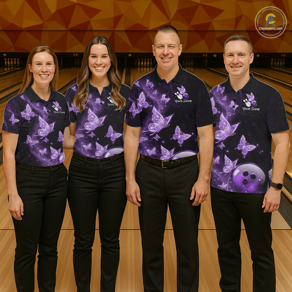 Custom Purple Galaxy Butterflies Bowling Shirt for Men Butterfly Bowling Team Jersey Bowling League HNT277