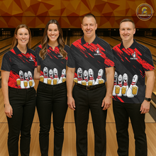 Load image into Gallery viewer, Custom Red Funny Bowling Tournament Jersey for Men Bowling Team Shirts Polo &amp; 1/4 Zip HNT178