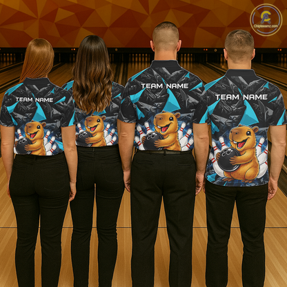 Custom Turquoise Capybara Bowling Jersey for Women Bowling Team Shirts Bowling Polo & 1/4 Zip HNT255