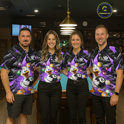 Custom Purple Funny Duck 8 Ball Pool Shirts Billiard Shirt for Men Billiard Team Jersey League NNT172